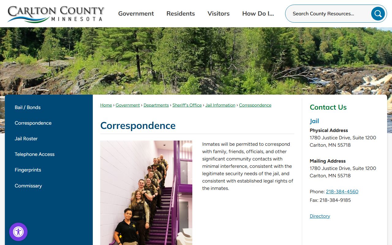 Carlton County court administration records and jail correspondence distinction