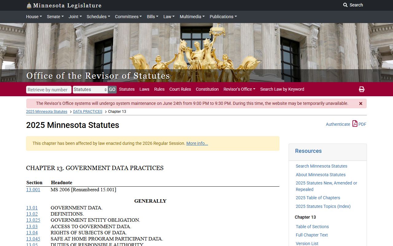 Carlton County court administration records Minnesota data practices statute
