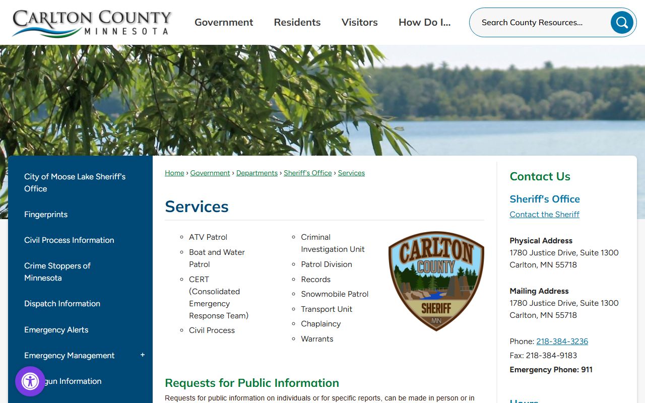 Carlton County court administration records and sheriff services split