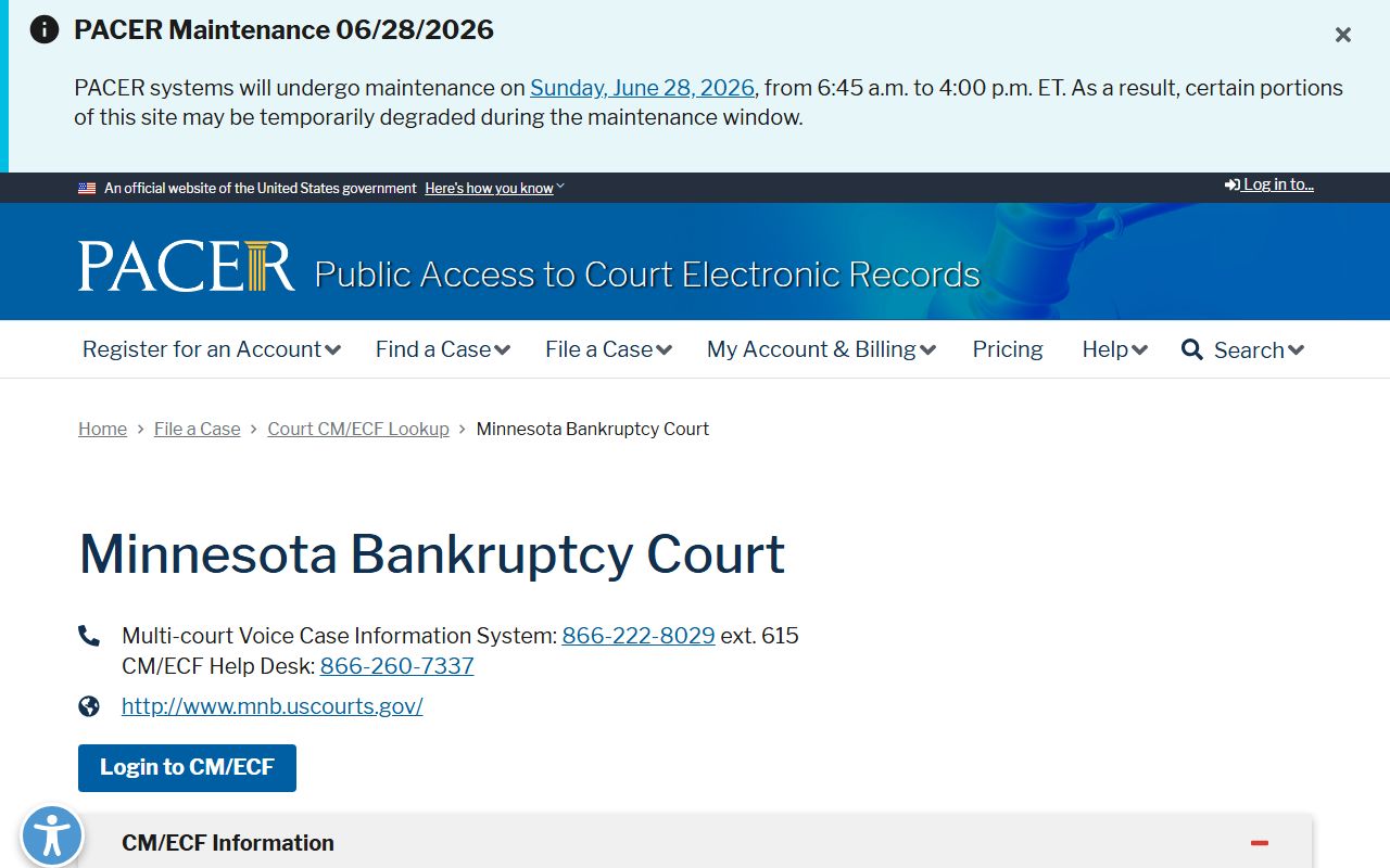 Carlton County court dockets PACER bankruptcy lookup