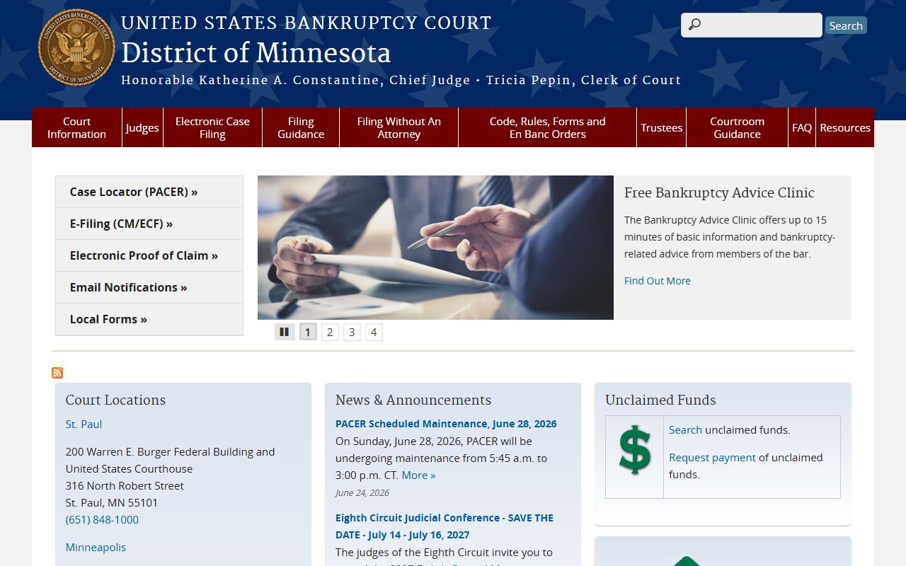 Carlton County court dockets bankruptcy court website