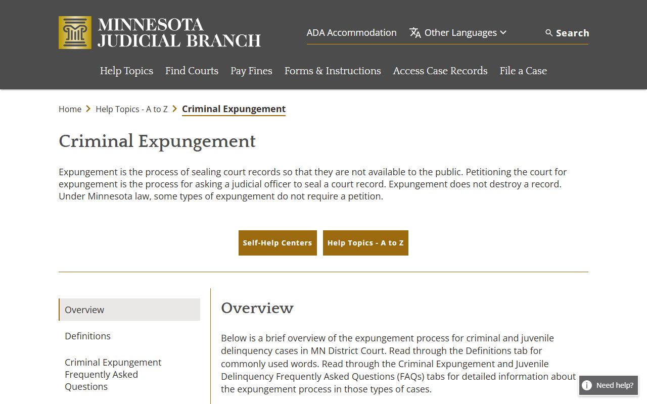 Carlton County criminal court records expungement help