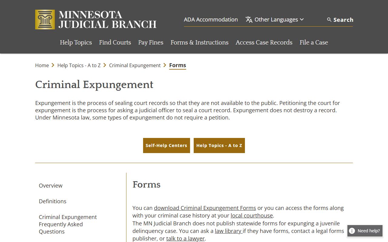 Carlton County criminal court records expungement forms