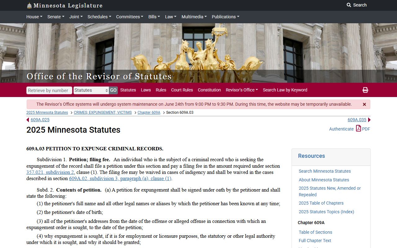 Carlton County criminal court records expungement petition statute