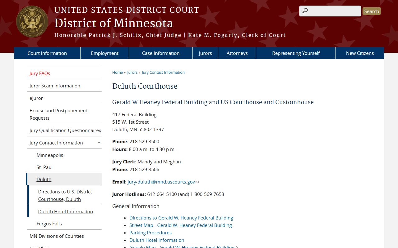 Carlton County District Court federal Duluth courthouse distinction