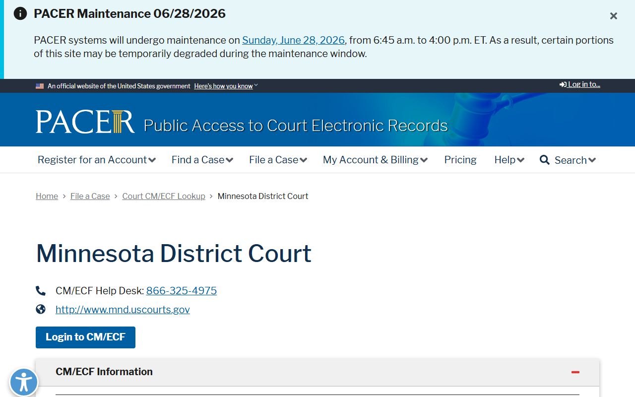 Carlton County District Court federal PACER Minnesota lookup