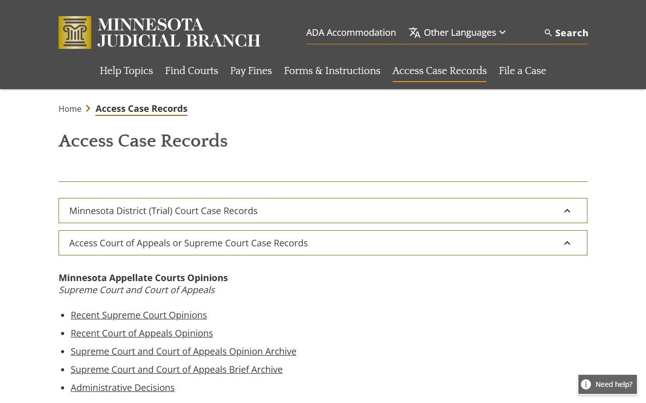 Carlton County court records access case records