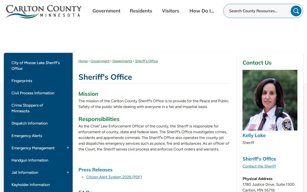 Carlton County inmate records Sheriff's Office source
