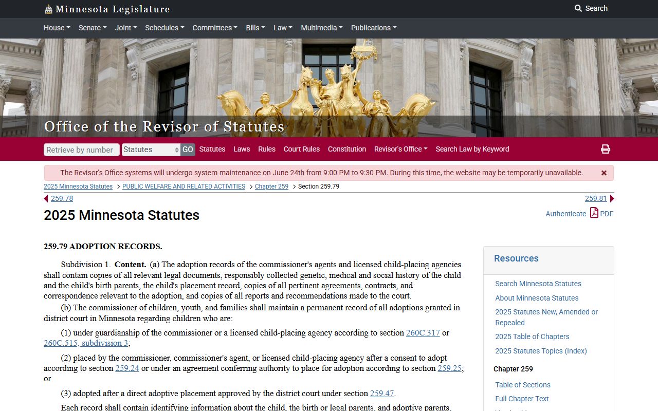 Carlton County probate records adoption confidentiality statute