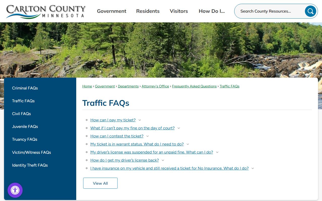 Carlton County traffic court records traffic FAQ source