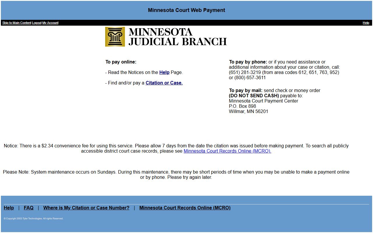 Carlton County traffic court records Minnesota Court Web Payment source