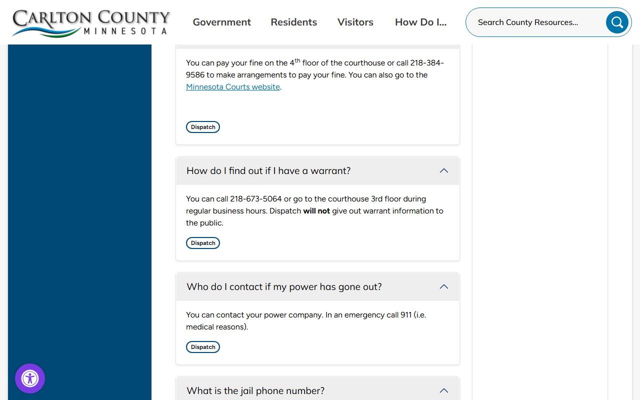 Carlton County warrant records FAQ source